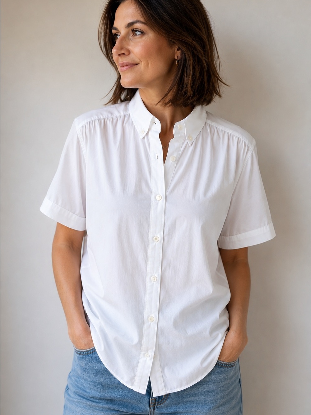 J.Crew Classic 100% Cotton White Short Sleeve Button Down Shirt Size 14